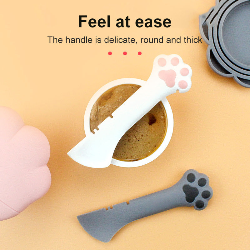 KFX-5727165 Multifunctional Pet Food Spoon and Can Opener for Cats and Dogs, Silicone Scoop and Lid Set