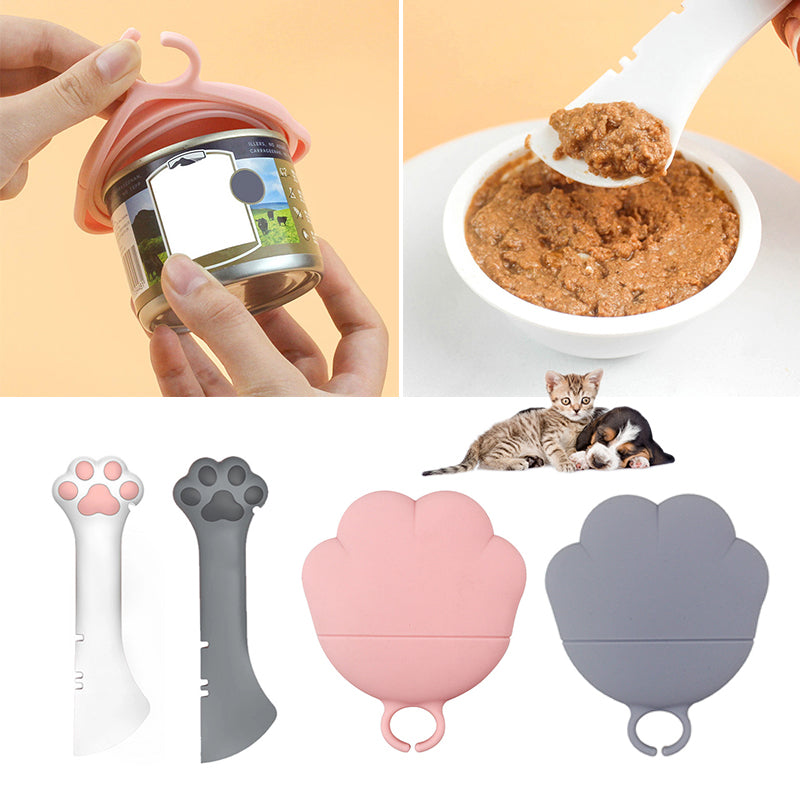 KFX-5727165 Multifunctional Pet Food Spoon and Can Opener for Cats and Dogs, Silicone Scoop and Lid Set