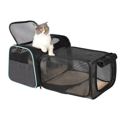 KFX-5791677 Expandable Breathable Cat Carrying Bag with Detachable Shoulder Strap and Internal Pet Mat
