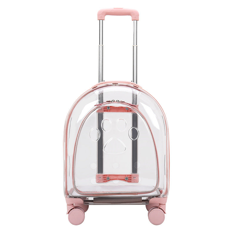 KFX-5818685 Transparent Pet Trolley Bag with Panoramic View for Dogs - Medium Soft PVC Travel Suitcase