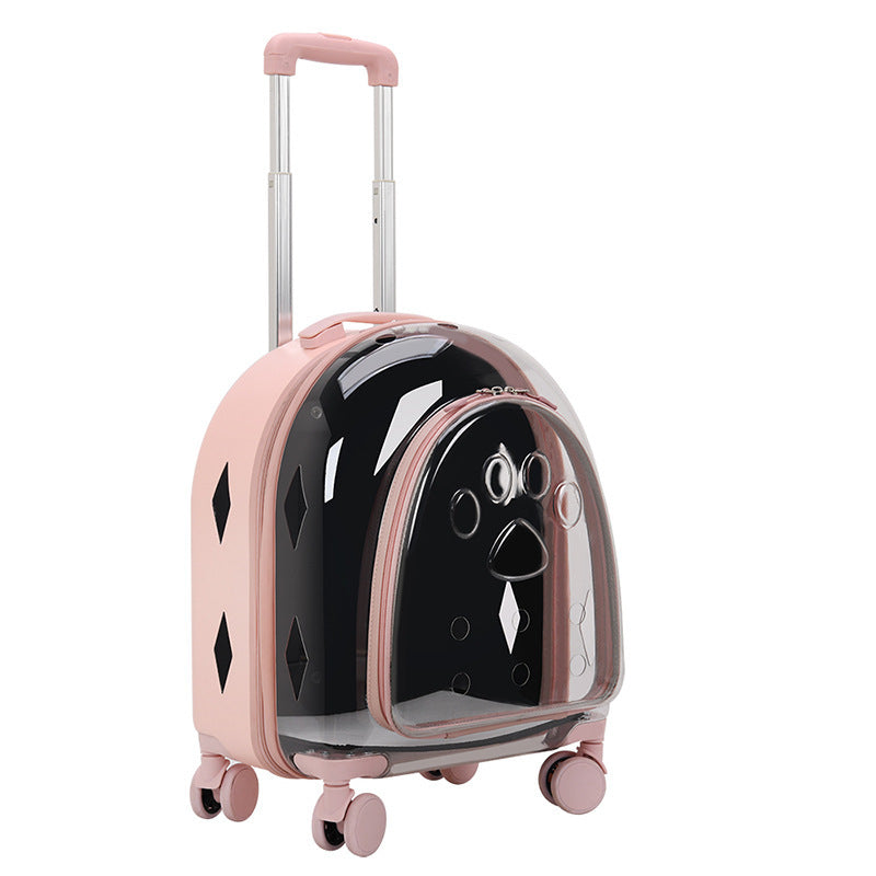 KFX-5818685 Transparent Pet Trolley Bag with Panoramic View for Dogs - Medium Soft PVC Travel Suitcase