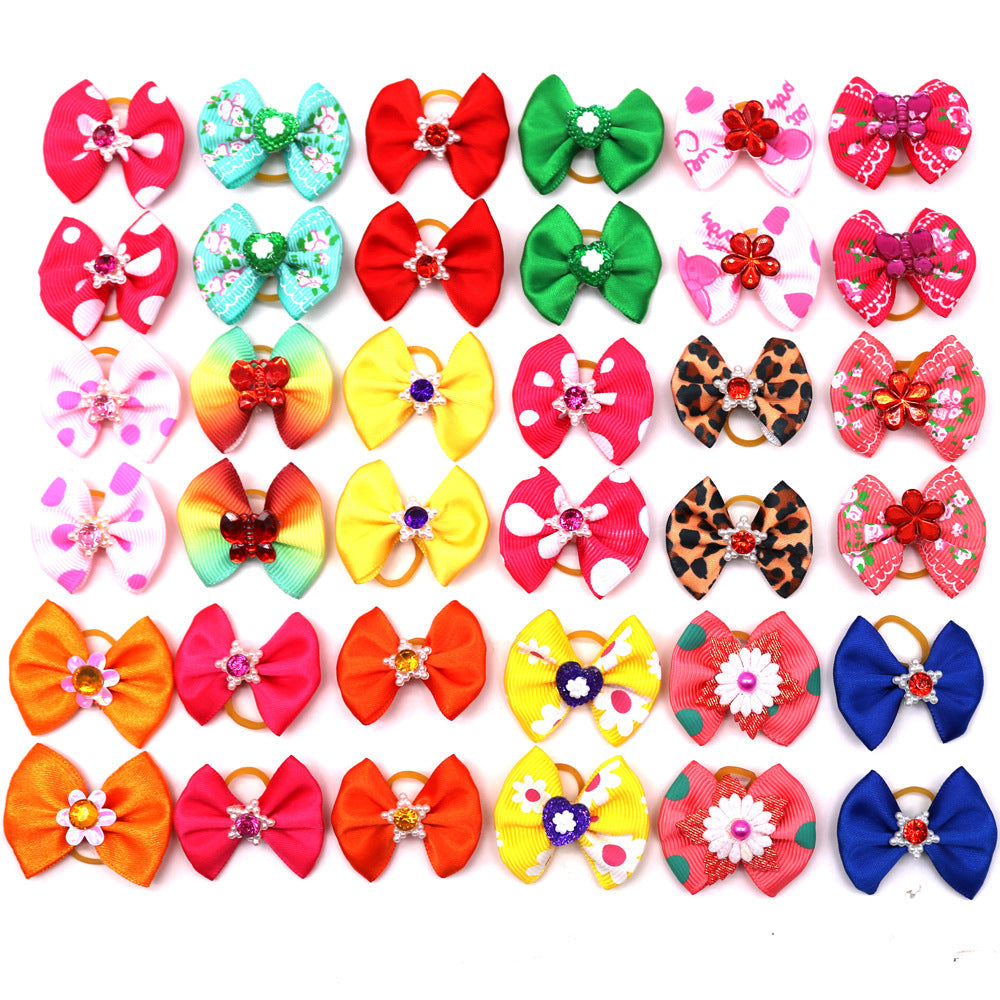 KFX-5827005 Flower Dog and Cat Hair Bow Rubber Band Scrunchie Accessories - 3-4cm, Pack of 50