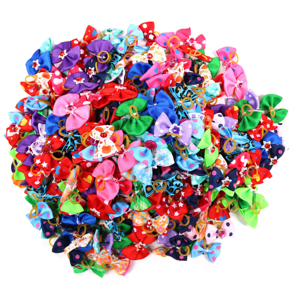KFX-5827005 Flower Dog and Cat Hair Bow Rubber Band Scrunchie Accessories - 3-4cm, Pack of 50