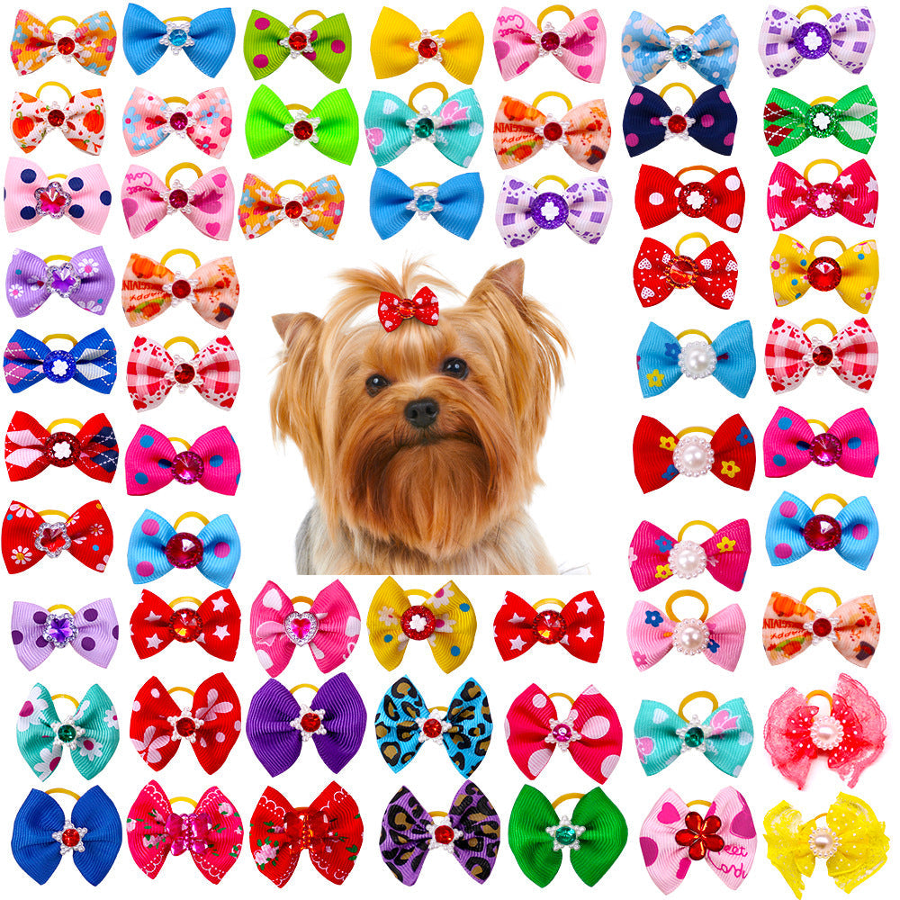 KFX-5827005 Flower Dog and Cat Hair Bow Rubber Band Scrunchie Accessories - 3-4cm, Pack of 50