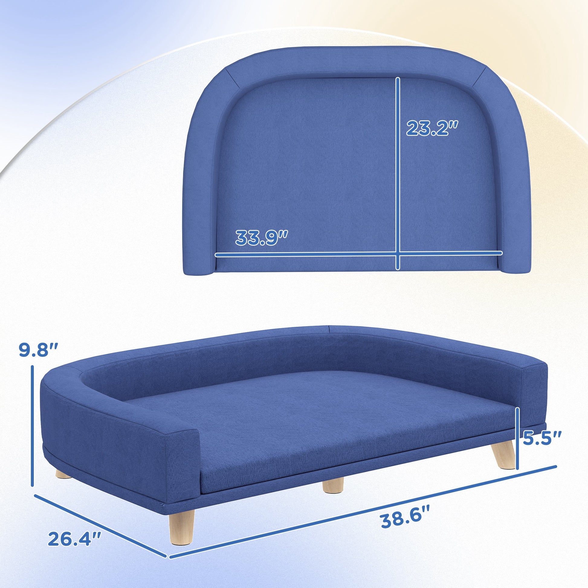 KFX-5847869 Large Dog & Cat Sofa Couch Bed with Washable Cushion - Blue, Elevated Design for Comfort
