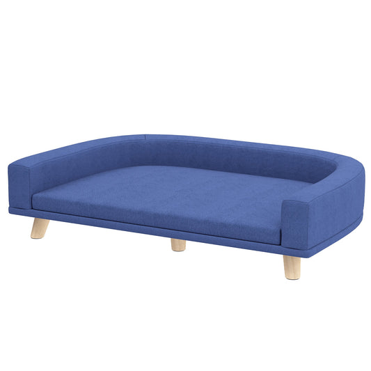 KFX-5847869 Large Dog & Cat Sofa Couch Bed with Washable Cushion - Blue, Elevated Design for Comfort