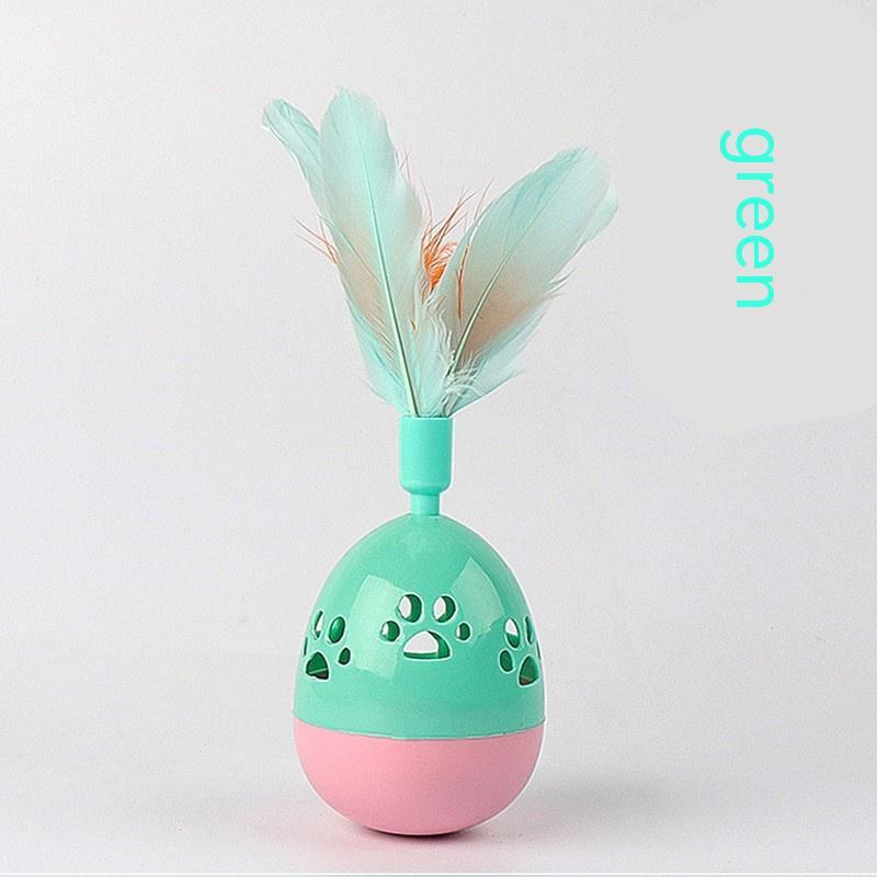 KFX-5928893 Interactive Cat Tumbler Toy with Feathers - Hollow Footprints Design in Pink, Purple, Green