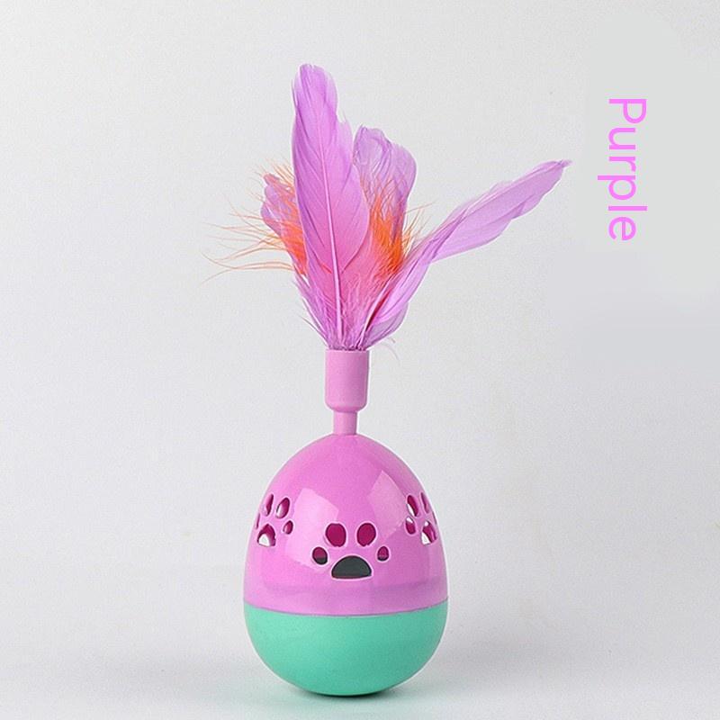 KFX-5928893 Interactive Cat Tumbler Toy with Feathers - Hollow Footprints Design in Pink, Purple, Green