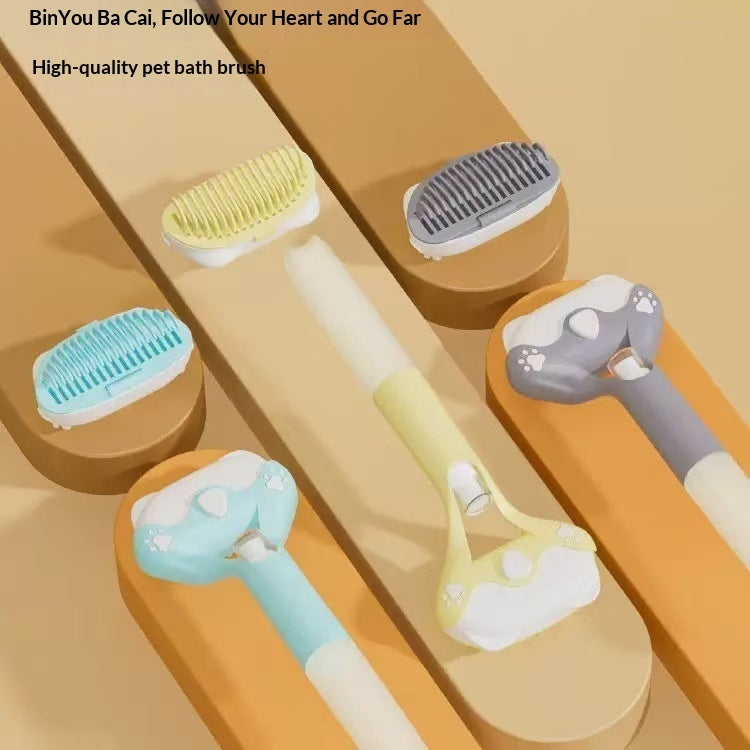 KFX-6007485 3 in 1 Pet Grooming Tool with Push Button, Includes 2 Brush Heads, Available in Yellow, Blue, and Gray