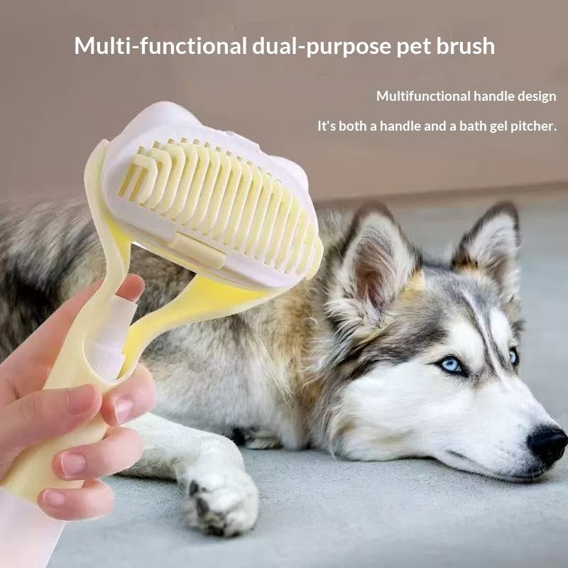 KFX-6007485 3 in 1 Pet Grooming Tool with Push Button, Includes 2 Brush Heads, Available in Yellow, Blue, and Gray
