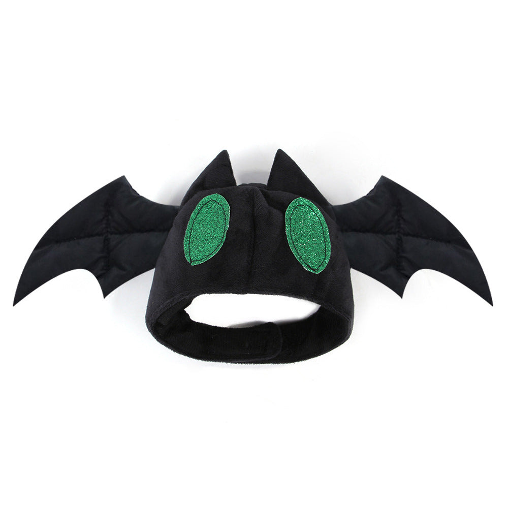 KFX-6023613 Black Bat Hat for Cats - Wool Cartoon Headdress for Pet Dress Up