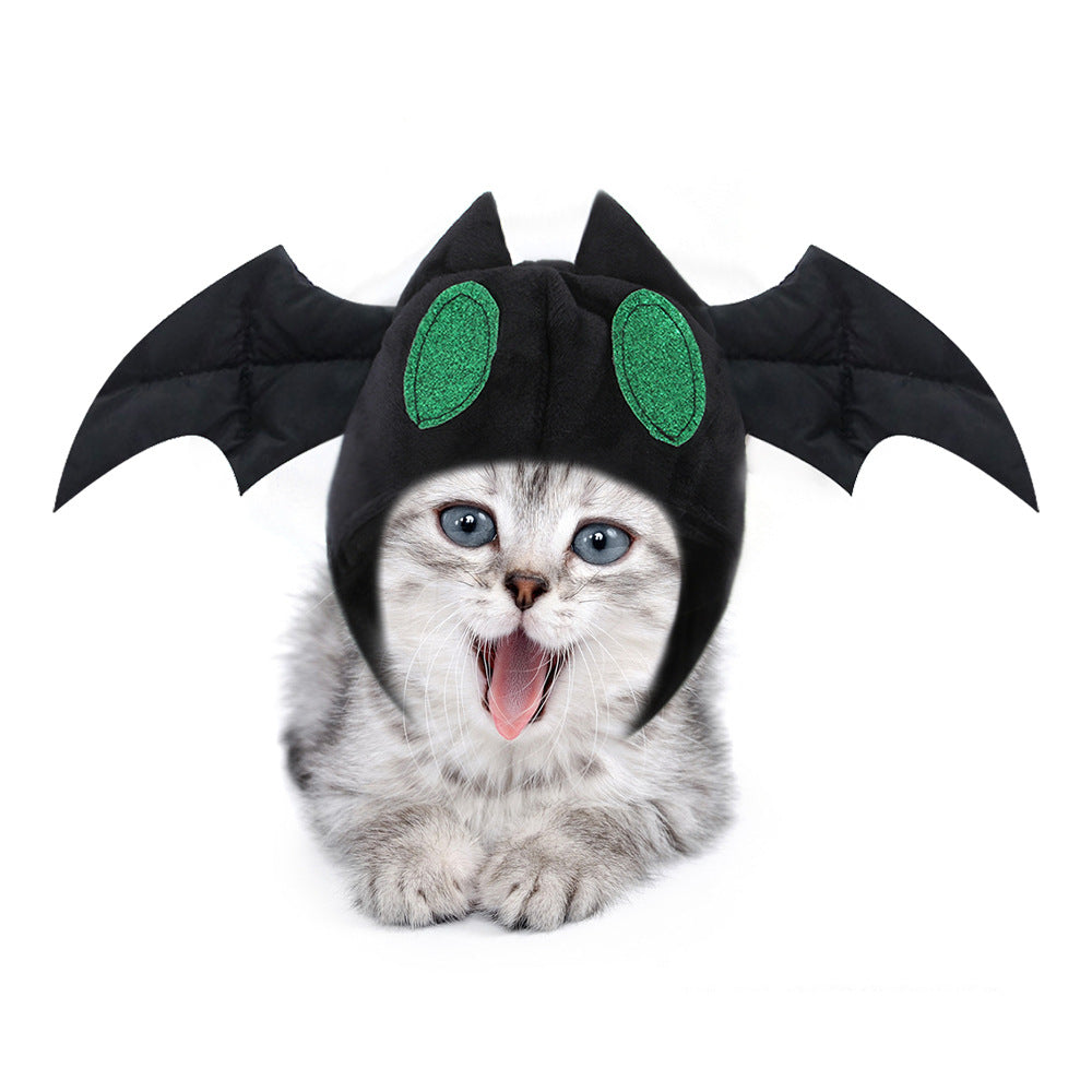 KFX-6023613 Black Bat Hat for Cats - Wool Cartoon Headdress for Pet Dress Up