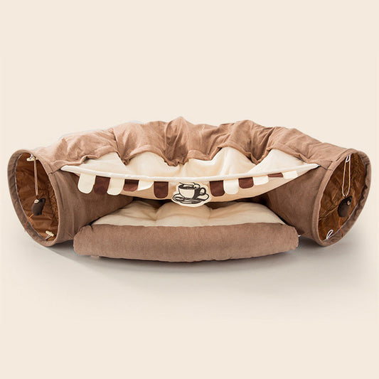 KFX-6056637 Interactive Cat Tunnel with Dismantling and Washing Features - Available in Matcha, Coffee, Cherry Blossom, and Bar Designs