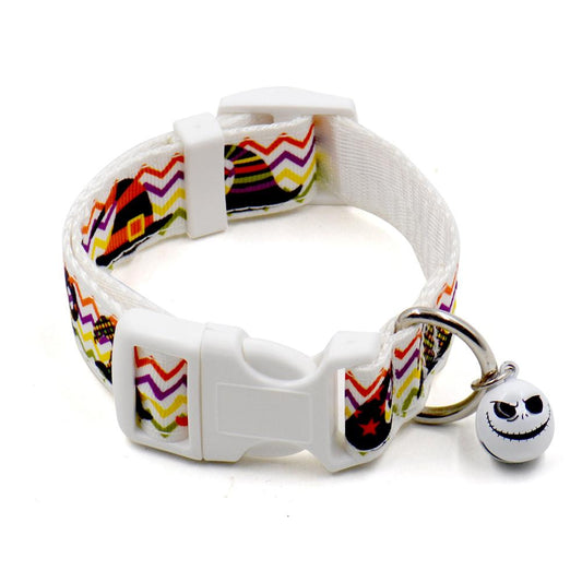 KFX-6074813 Ghost Halloween Series Dog Collar with Bell - Durable Imitation Nylon, Adjustable Size S-L