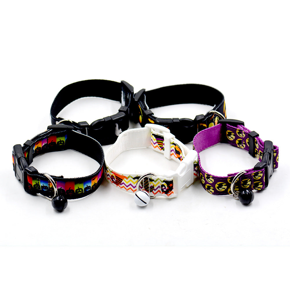 KFX-6074813 Ghost Halloween Series Dog Collar with Bell - Durable Imitation Nylon, Adjustable Size S-L