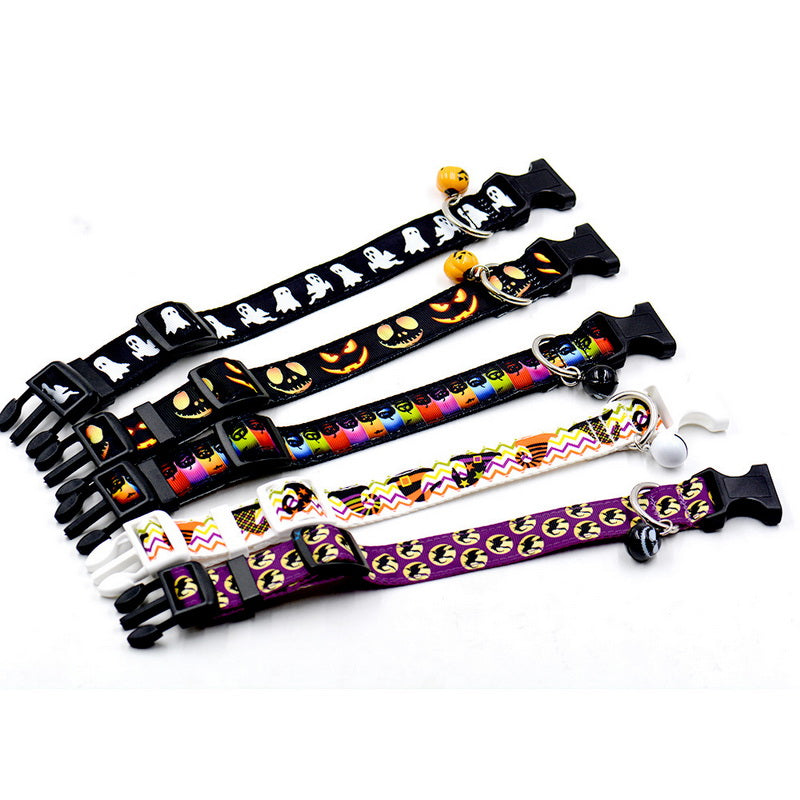 KFX-6074813 Ghost Halloween Series Dog Collar with Bell - Durable Imitation Nylon, Adjustable Size S-L