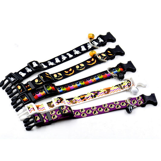 KFX-6074813 Ghost Halloween Series Dog Collar with Bell - Durable Imitation Nylon, Adjustable Size S-L