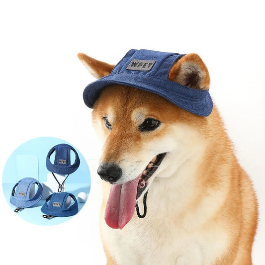 KFX-6154685 Denim Sun Visor Cap for Dogs and Cats with Adjustable Ear Holes