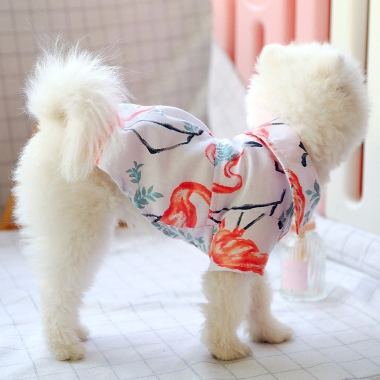 KFX-6188221 Cute Summer Shirt for Small Dogs - Flamingo Flower & Dragonfly Design