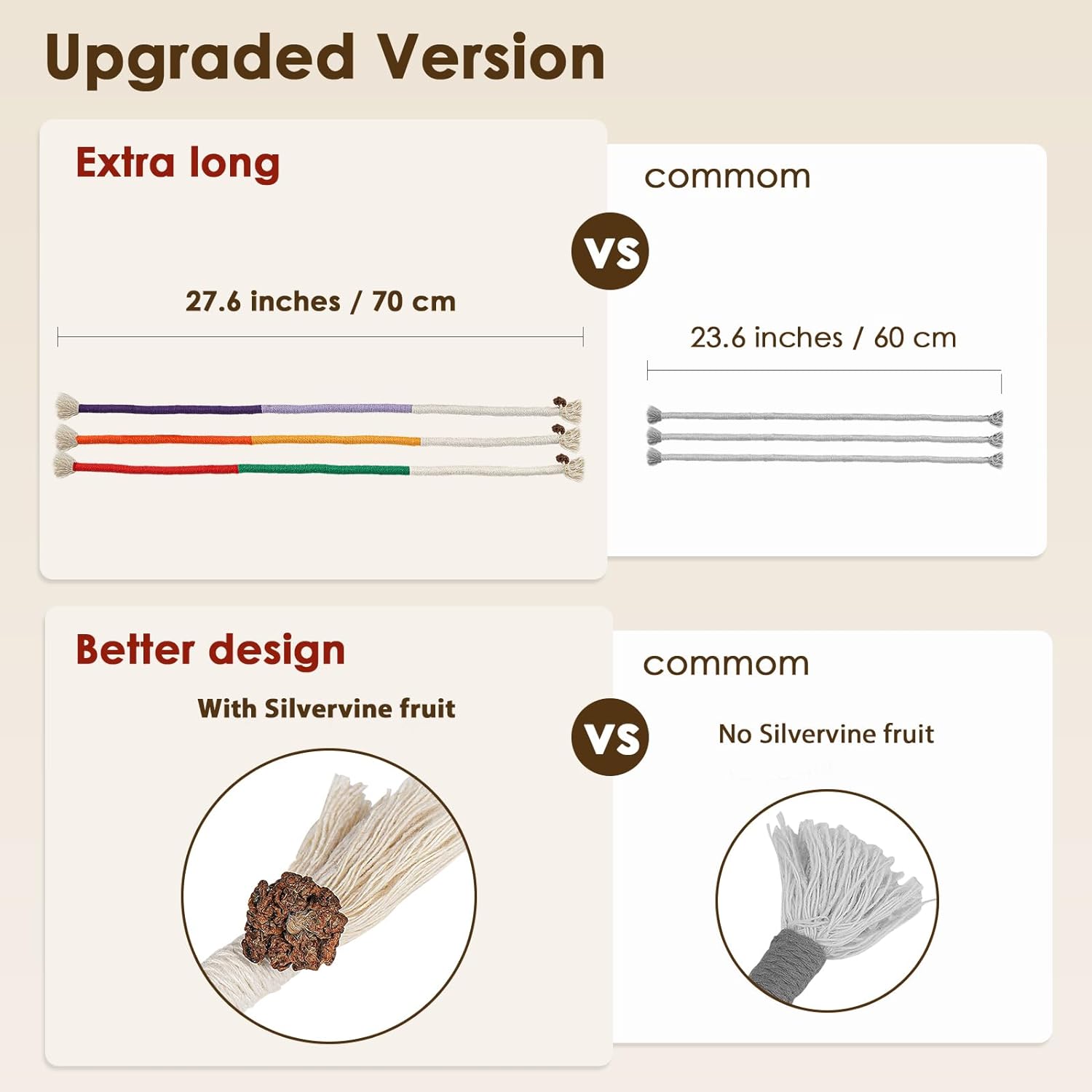 KFX-6216893 Cotton Rope Interactive Cat Toy with Silvervine for Health and Dental Care, 27.6 Inches