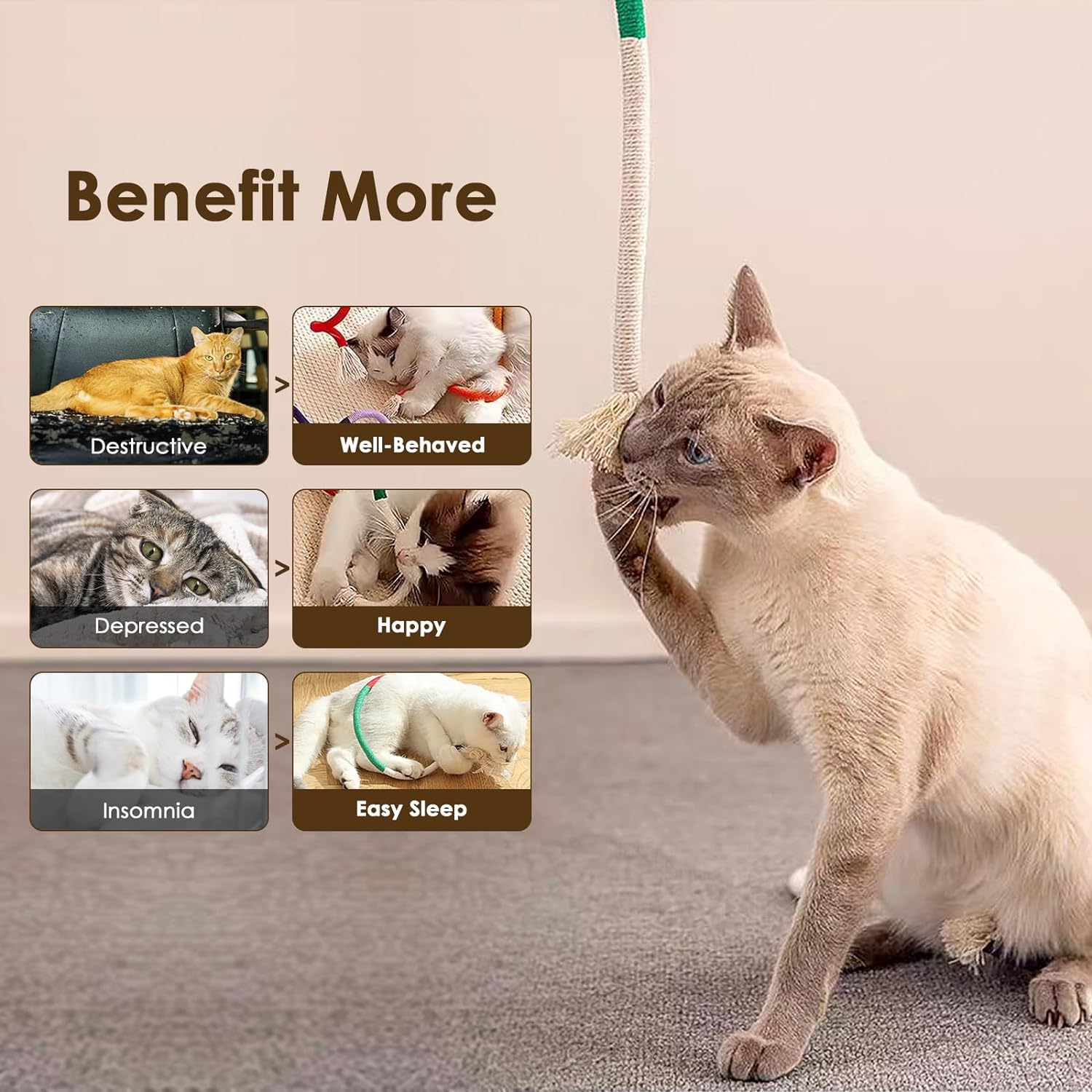 KFX-6216893 Cotton Rope Interactive Cat Toy with Silvervine for Health and Dental Care, 27.6 Inches