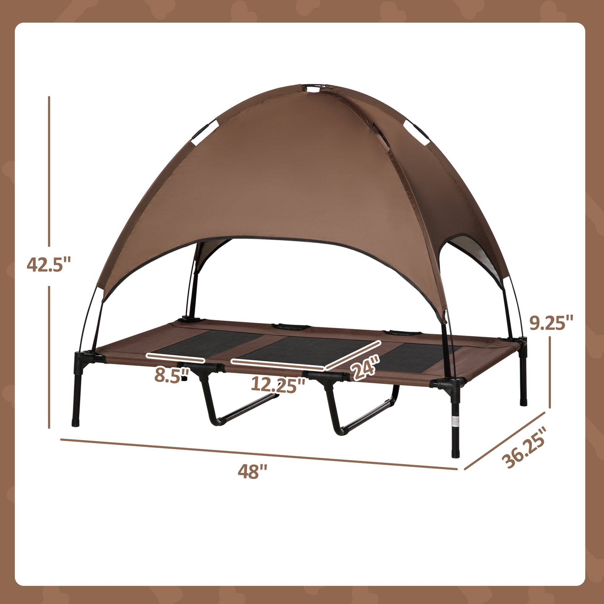 KFX-6339389 Elevated Portable Dog Cot Bed with Canopy Shade and Cooling Features, Coffee 48" x 36"