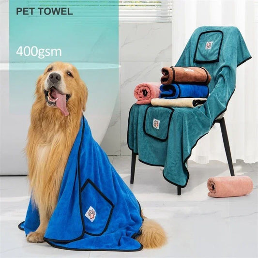 KFX-6411709 Quick-Dry Dog Bathrobe Towel with Pocket - Absorbent Cleaning Glove Style for Pets