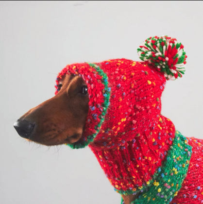 KFX-6450365 Cozy Knitted Yarn Christmas Pet Apparel for Autumn and Winter in Red and Green, Sizes XS to XXL