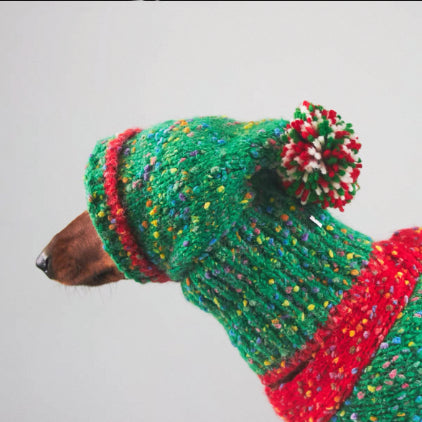 KFX-6450365 Cozy Knitted Yarn Christmas Pet Apparel for Autumn and Winter in Red and Green, Sizes XS to XXL