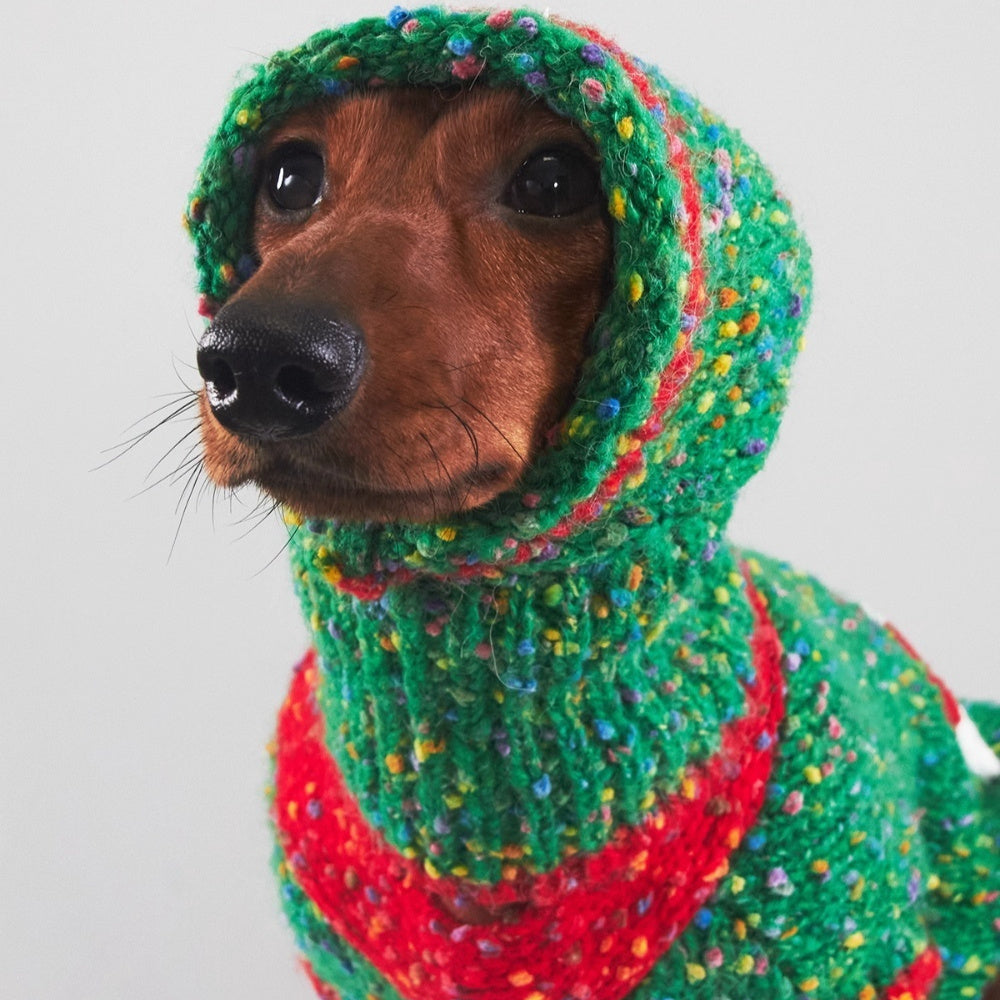 KFX-6450365 Cozy Knitted Yarn Christmas Pet Apparel for Autumn and Winter in Red and Green, Sizes XS to XXL
