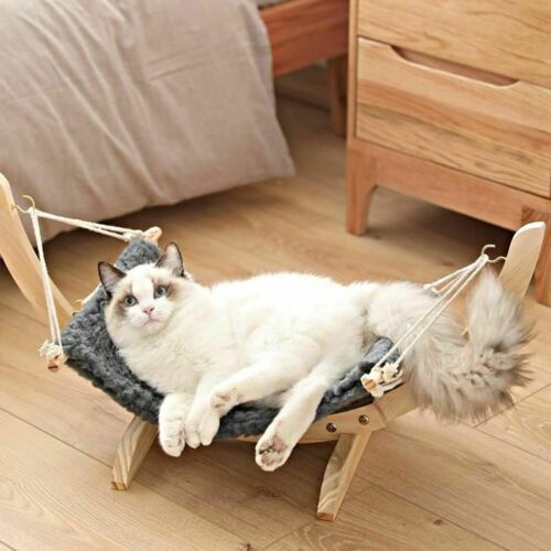 KFX-6714301 Solid Wood Cat and Dog Hammock with Canvas Velvet Nest Pad, Free Size for Pets Under 15 kg