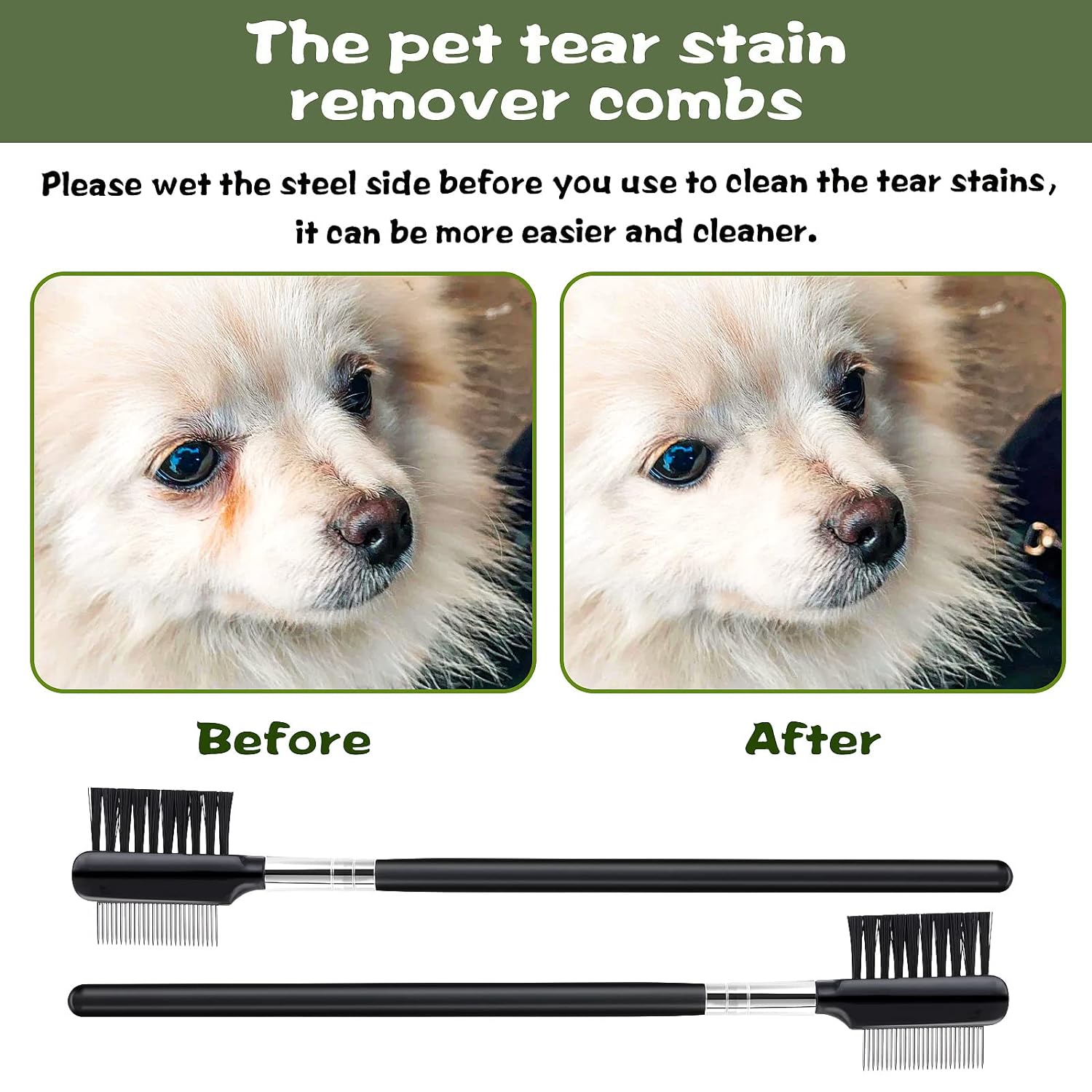 KFX-6741181 Double-Headed Tear Stain Comb for Small Dogs and Cats – Metal Eye Booger Remover for Grooming and Cleaning Crust and Mucus