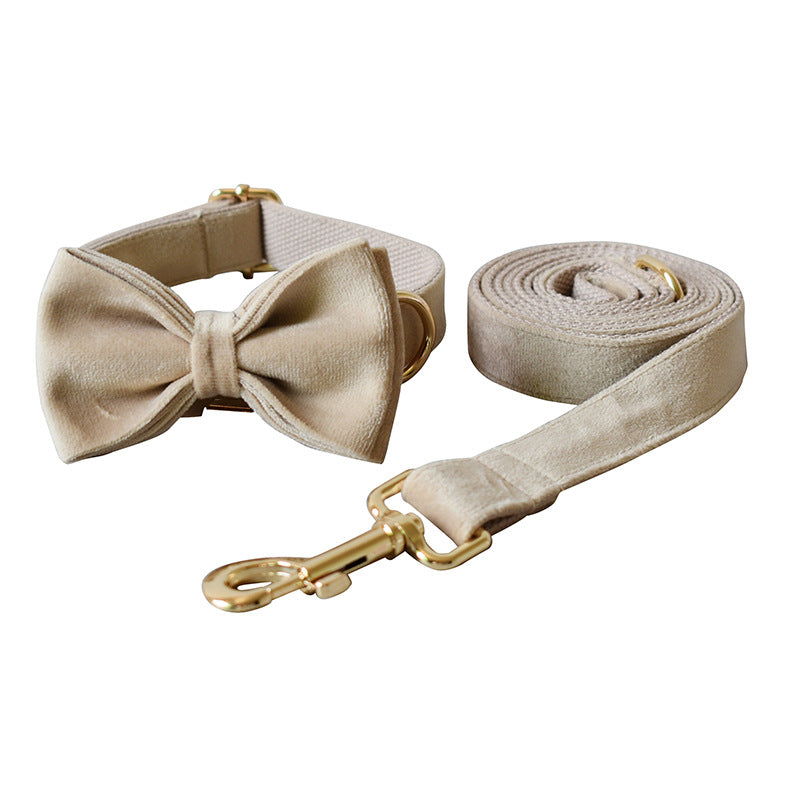 KFX-6800957 Nude Velvet Dog Collar with Bow - Casual Polyester Design for All Seasons