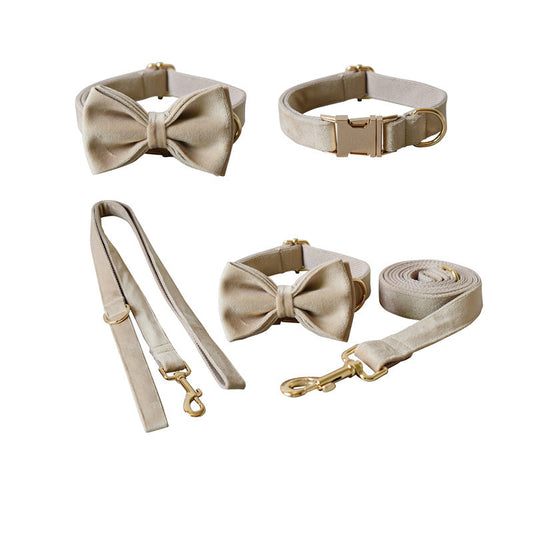 KFX-6800957 Nude Velvet Dog Collar with Bow - Casual Polyester Design for All Seasons