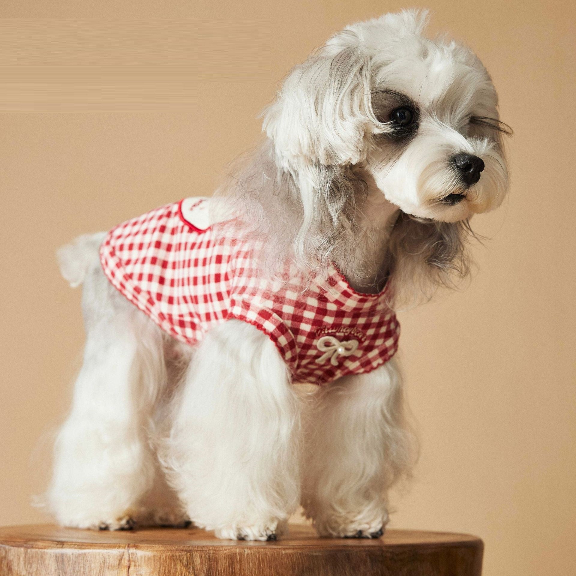 KFX-6810813 Casual Red Plaid Sleeveless Vest for Puppies - Maltese and Schnauzer