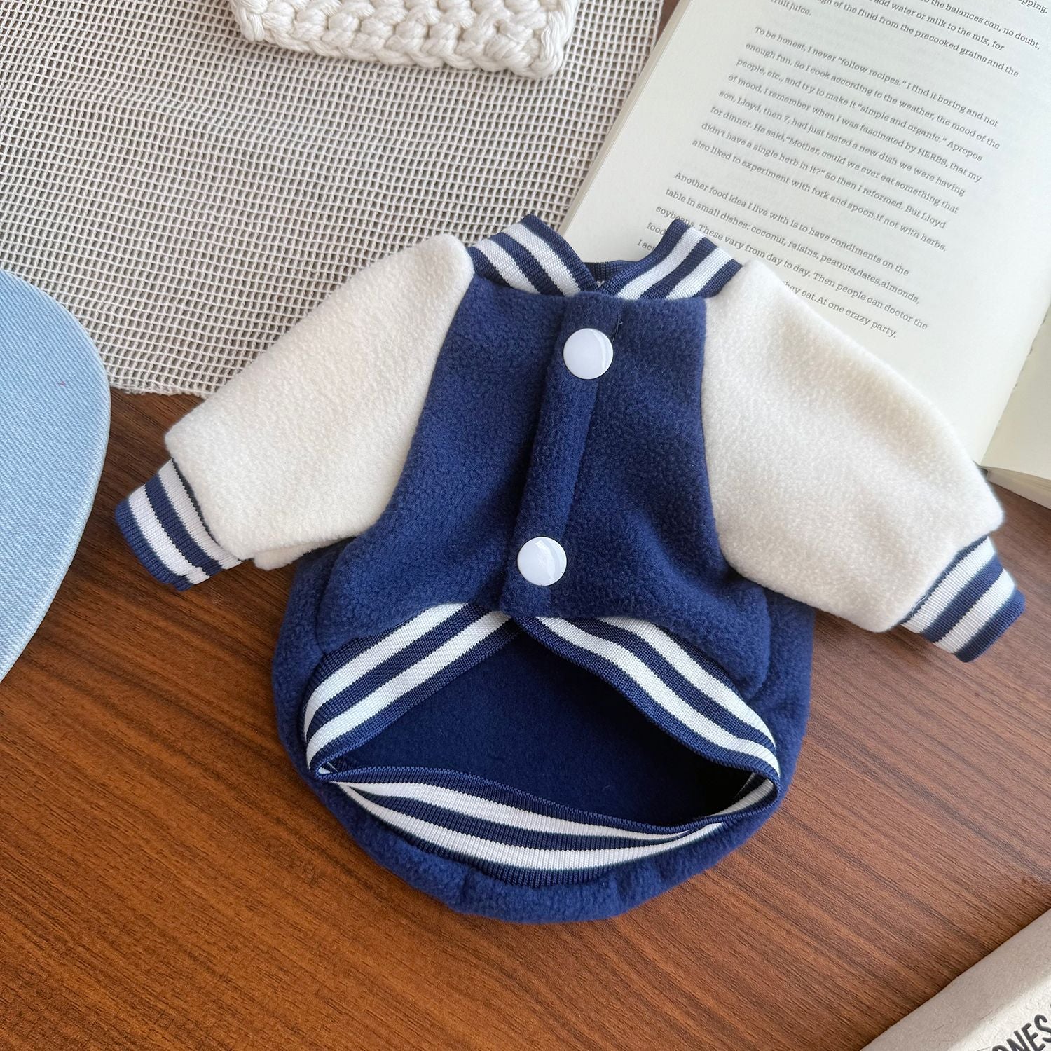 KFX-6876349 Windproof Thickened Fleece Baseball Jacket for Pets - Unisex in Navy Blue and Red, Multiple Sizes Available