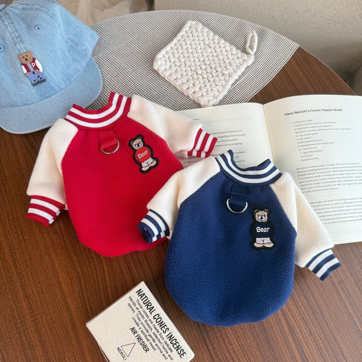 KFX-6876349 Windproof Thickened Fleece Baseball Jacket for Pets - Unisex in Navy Blue and Red, Multiple Sizes Available