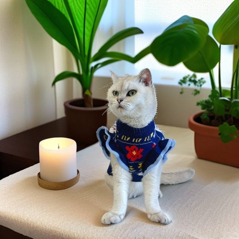 KFX-6909117 Cozy Dark Blue Wool Pet Clothes for Small and Medium Dogs and Cats