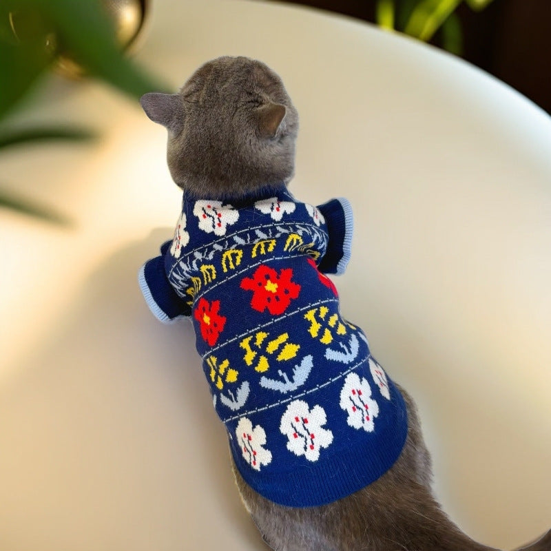 KFX-6909117 Cozy Dark Blue Wool Pet Clothes for Small and Medium Dogs and Cats