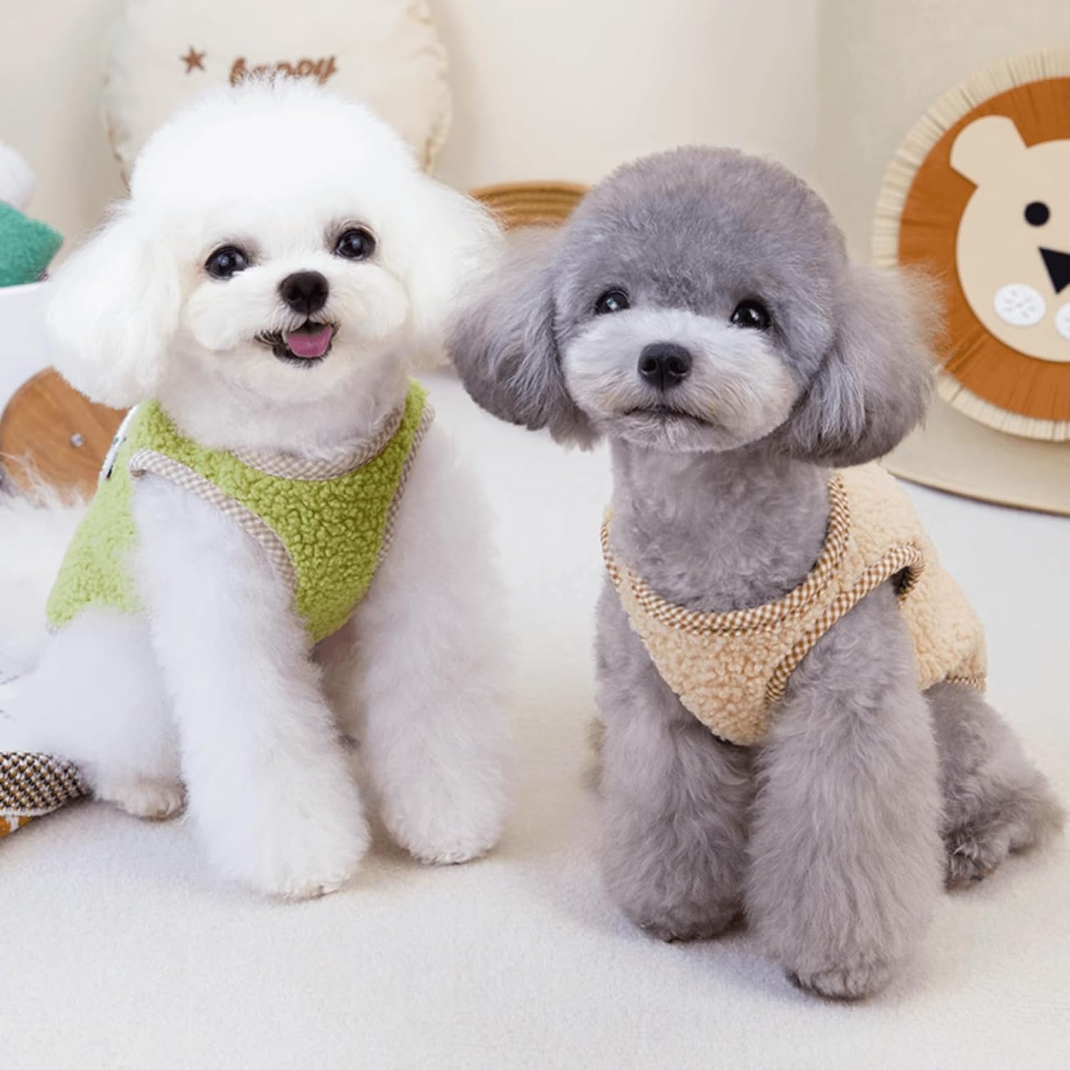 KFX-6941885 Cozy Coral Fleece Dog Vest with Leash Ring for Small Dogs and Indoor Cats