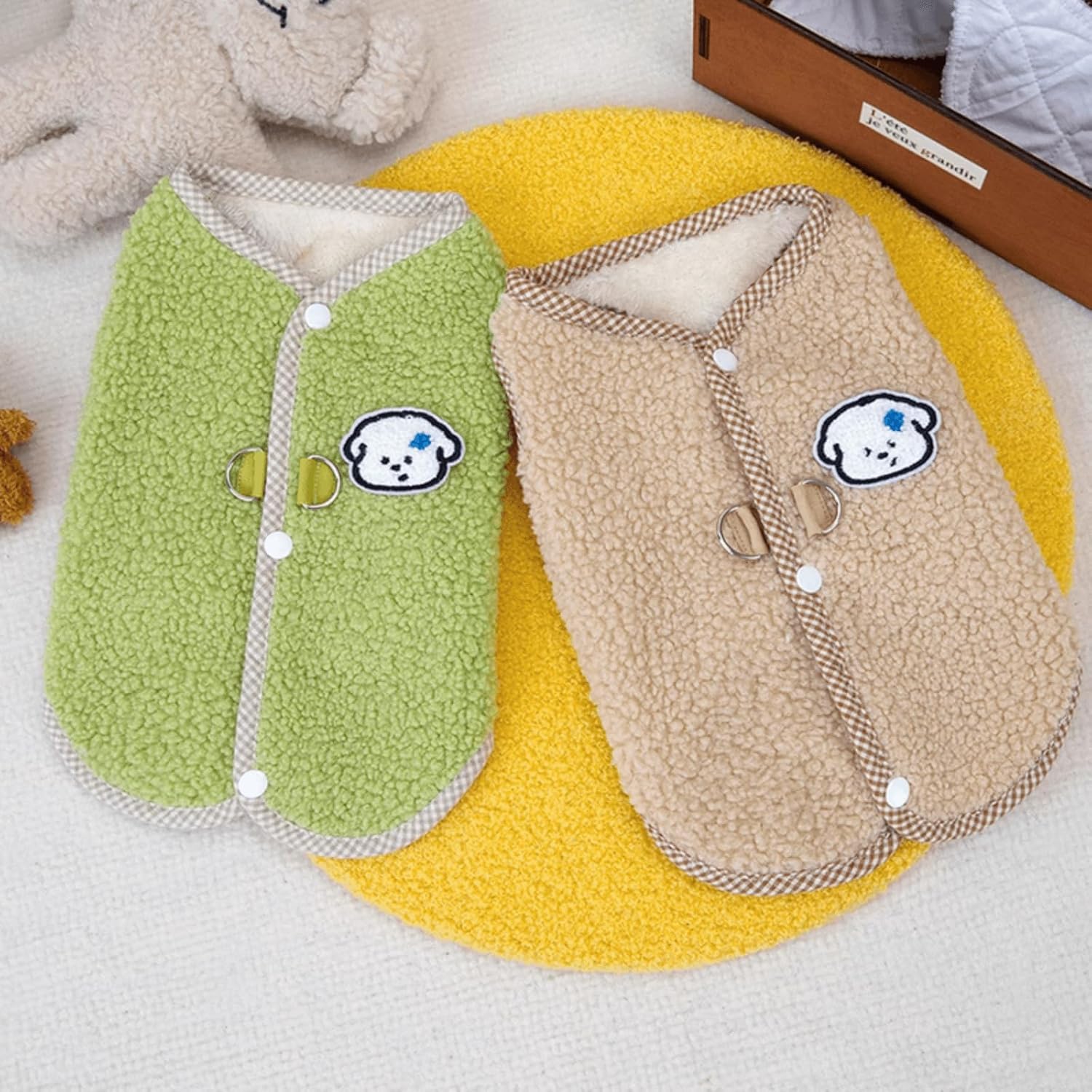 KFX-6941885 Cozy Coral Fleece Dog Vest with Leash Ring for Small Dogs and Indoor Cats