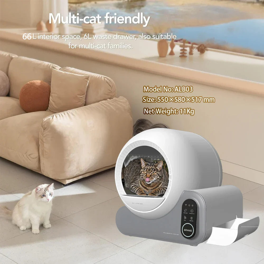 KFX-704019 Smart Self-Cleaning Cat Litter Box with App Control, 70L Capacity, Odor Removal, Eco-Friendly Design