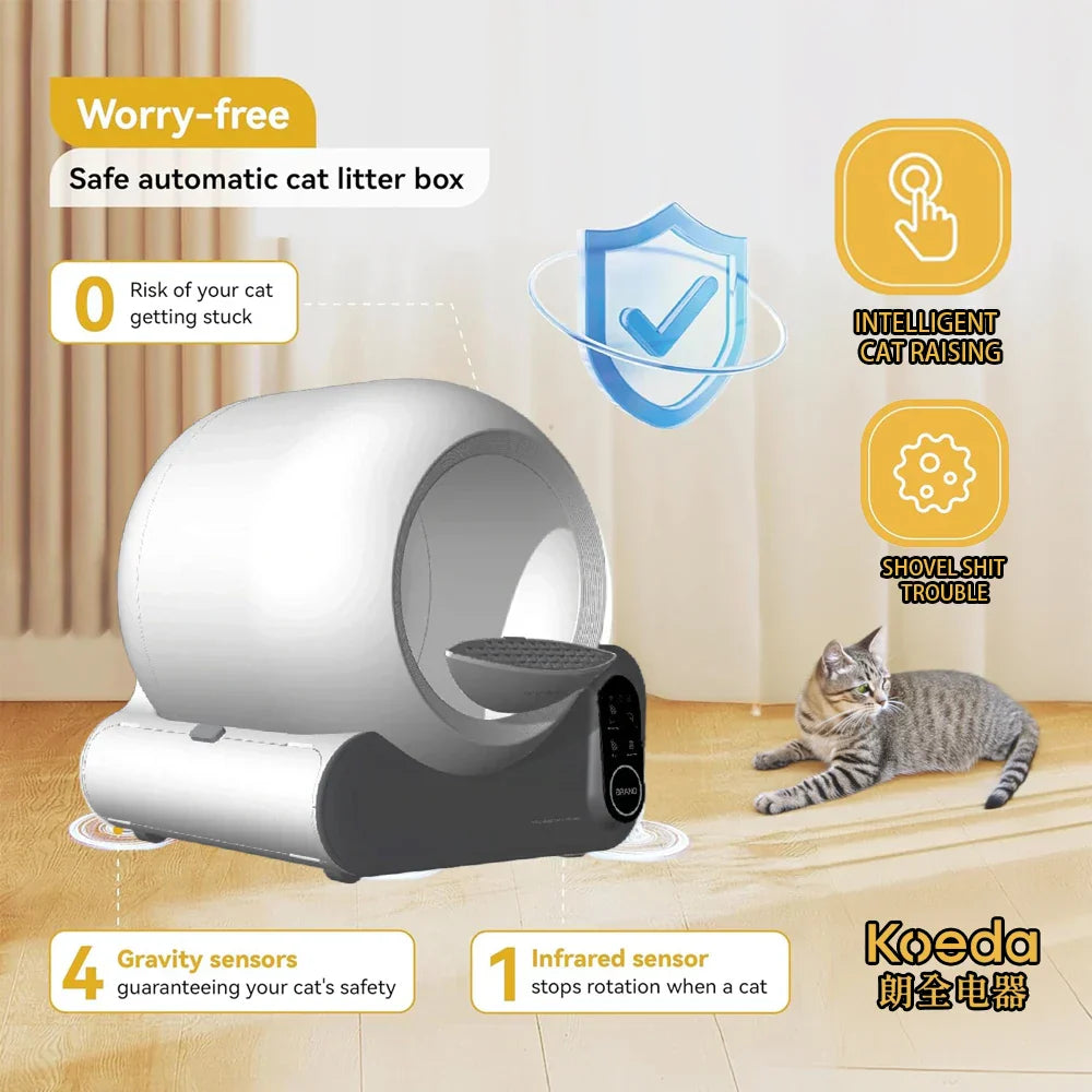 KFX-704019 Smart Self-Cleaning Cat Litter Box with App Control, 70L Capacity, Odor Removal, Eco-Friendly Design