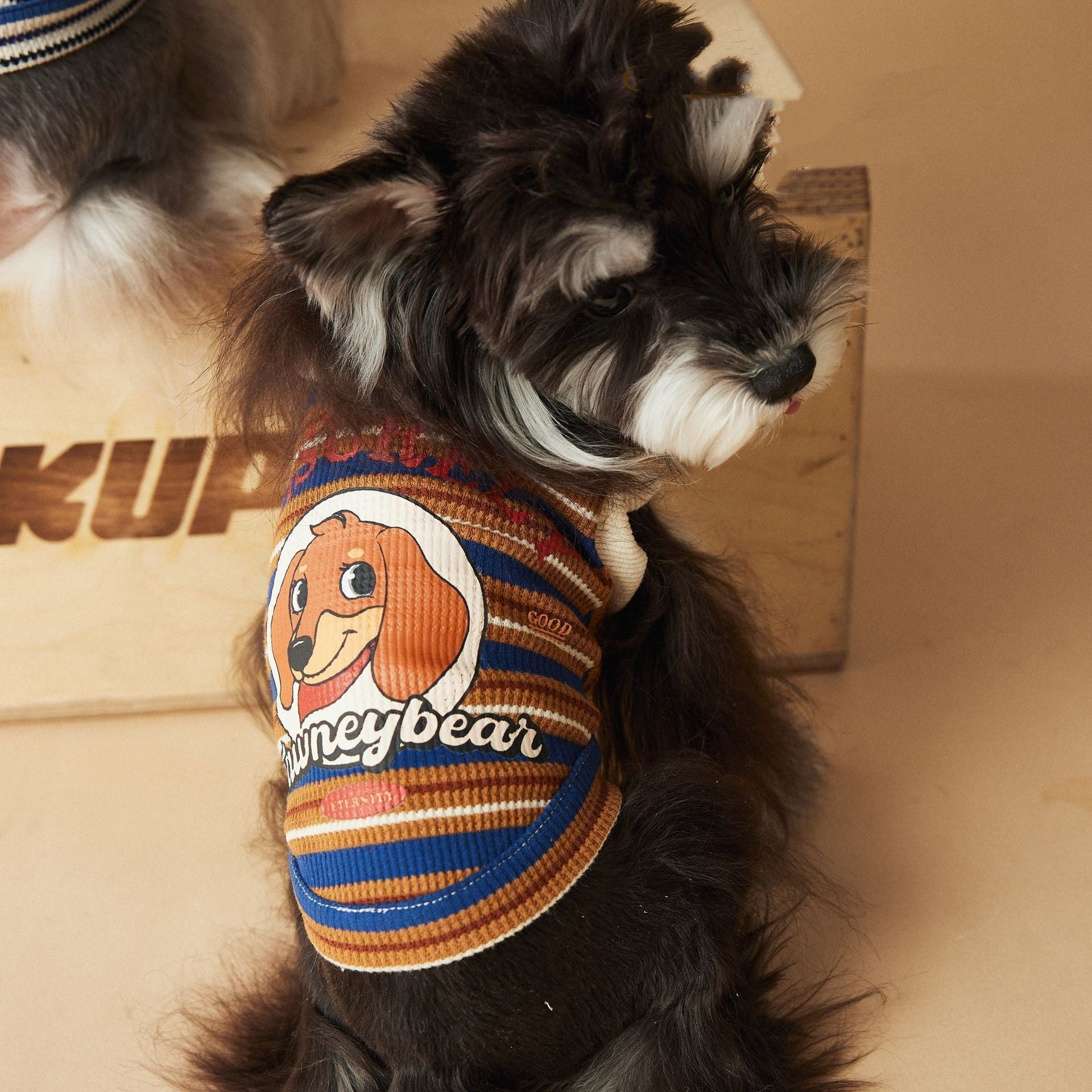 KFX-7072957 Cute Striped Polo Shirt for Dogs - Sleeveless Cotton Vest in Blue and Brown