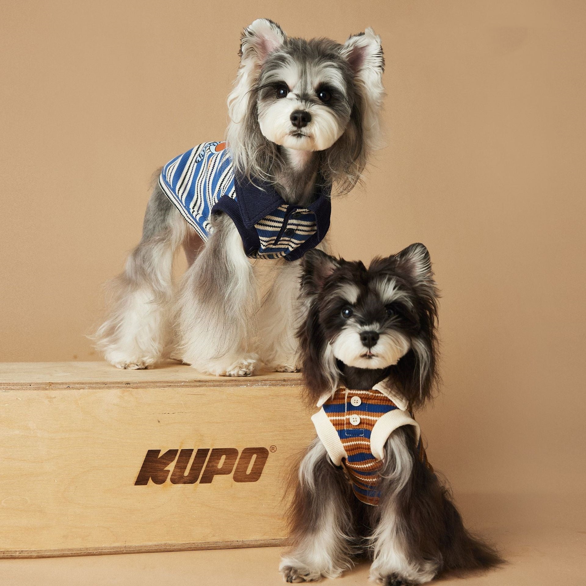 KFX-7072957 Cute Striped Polo Shirt for Dogs - Sleeveless Cotton Vest in Blue and Brown