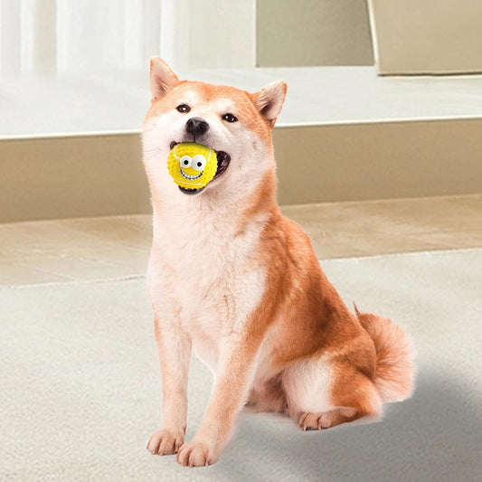 KFX-7103421 Smile Face Latex Dog Ball Toys - Durable, Squeaky Chewing Balls for Small to Medium Dogs and Cats