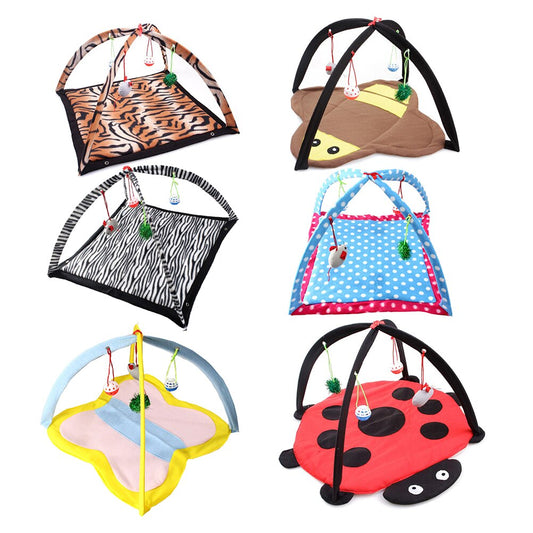 KFX-7173053 Cartoon Cat Play Tent and Hammock - Foldable Cat Bed with Balls and Patterns