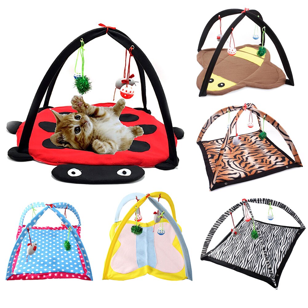 KFX-7173053 Cartoon Cat Play Tent and Hammock - Foldable Cat Bed with Balls and Patterns