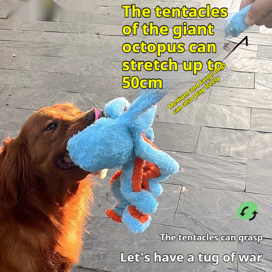 KFX-7307325 Interactive Plush Pull Toy for Medium to Large Dogs - Orange or Blue Octopus Design