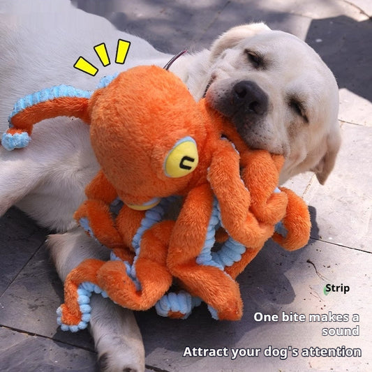 KFX-7307325 Interactive Plush Pull Toy for Medium to Large Dogs - Orange or Blue Octopus Design